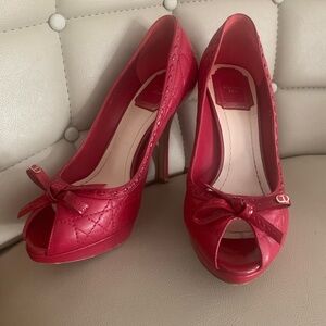 Dior Red Bow Peep-Toe Heels
